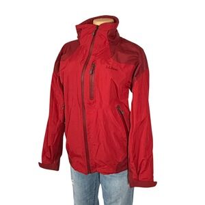 LL Bean Weather Challenger Womens Red Waterproof Rain Jacket Shell Size L 273559